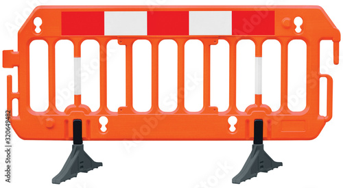 Obstacle detour road barrier fence roadworks barricade orange red white luminescent stop signal sign seamless isolated closeup horizontal traffic safety railing warning temporary access reroute block photo