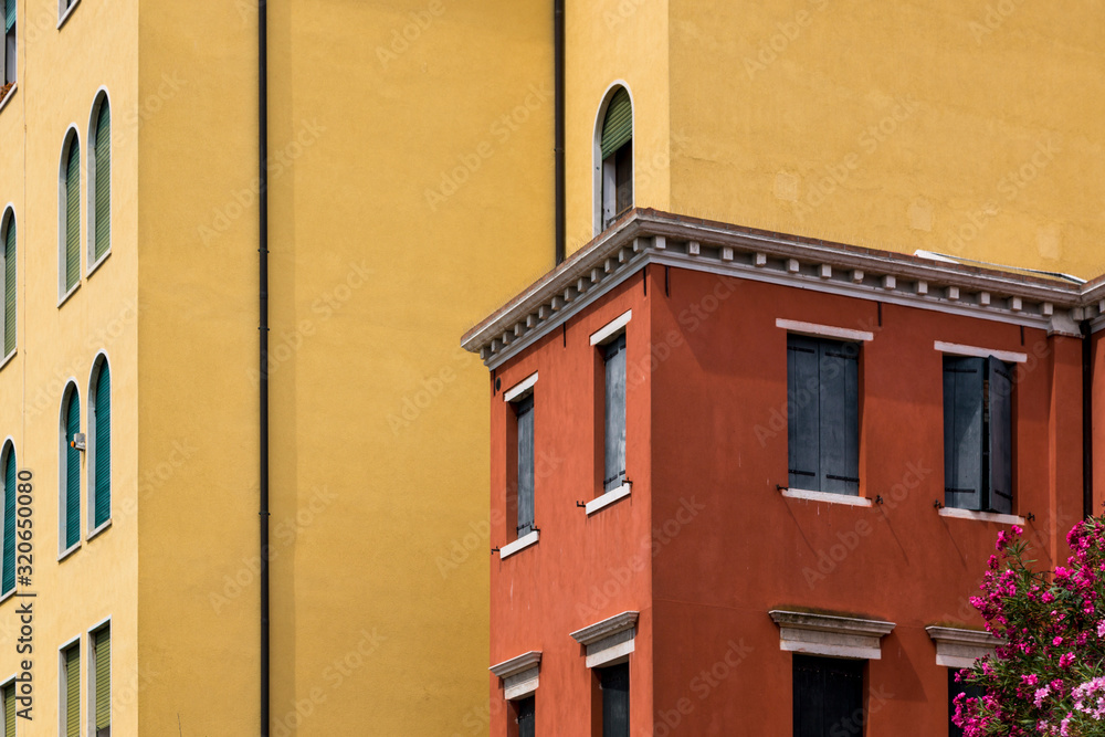 Architecture and facade of the old city buildings of Venice