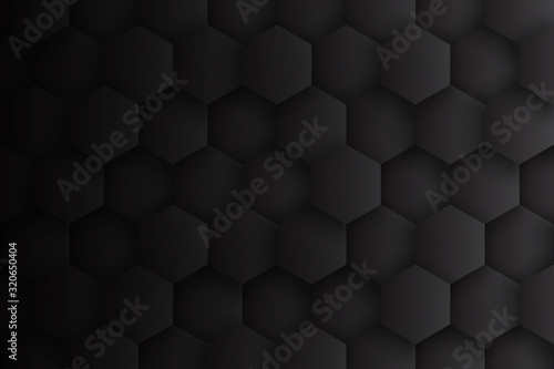 Minimalist Black Abstract Background. Dark Gray 3D Hexagons Grid Pattern. Science Technological Hexagonal Blocks Three Dimensional Structure Conceptual Tech Wallpaper In Ultra High Definition Quality