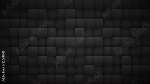 3D Tetragonal Blocks High Technology Dark Gray Abstract Background. Science Tech Squares Grid Structure Conceptual Black Wallpaper Ultra Quality. Three Dimensional Blank Subtle Textured Backdrop © yamonstro