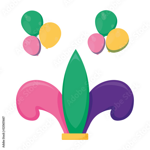 Isolated mardi gras fleur de lis and balloons vector design