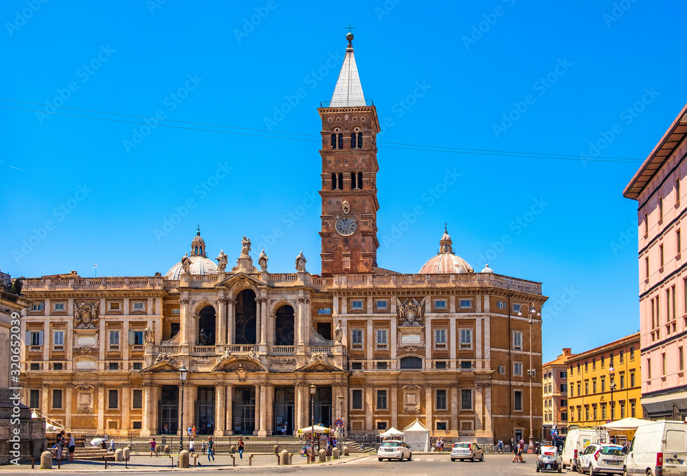 Rome, Italy - Papal Basilica of St. Mary Major - Basilica Papale di Santa Maria Maggiore - on the Esquiline hill in the historic Rome - obrazy, fototapety, plakaty 