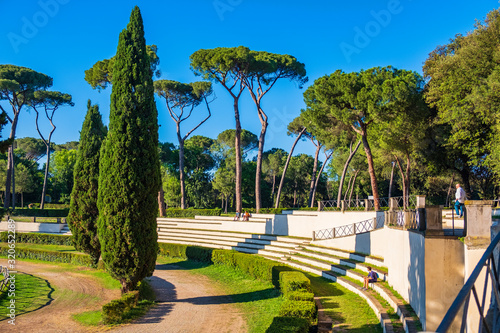 Rome, Italy - Piazza di Siena square, wide arena and outdoor park, within the Villa Borghese park complex in the historic quarter Pinciano in Rome