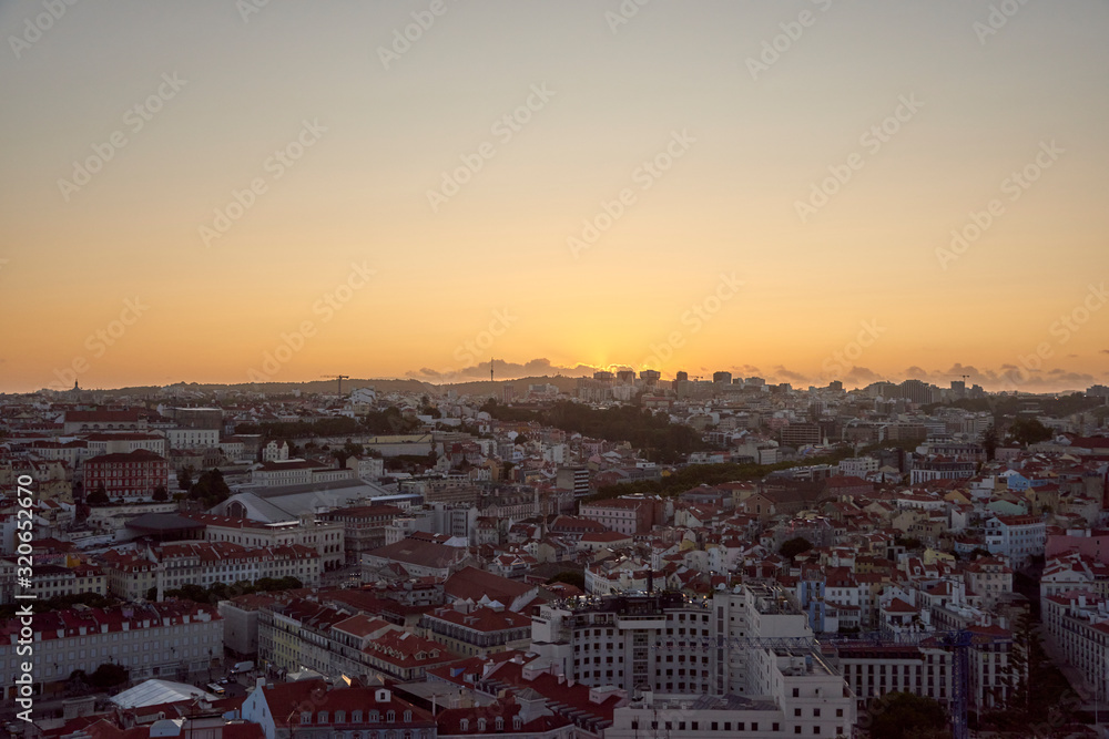 Portugal. Lisbon. Castle of St. George. Sunset over the city blocks
