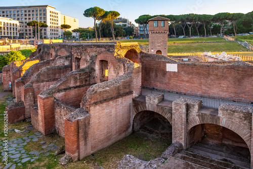 Rome, Italy - Archeological site, ruins remaining of the ancient roman arena Circus Maximus - Circo Massimo
