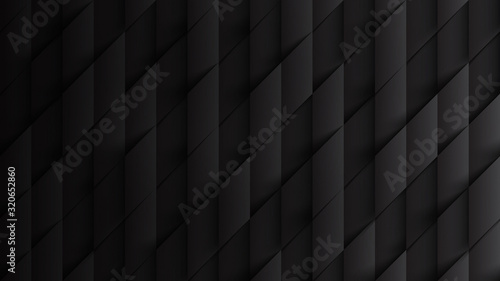 Dark Gray 3D Parallelograms Pattern Minimalist Black Abstract Background. Three Dimensional Science Technology Tetragonal Structure Darkness Wallpaper. Tech Clear Blank Subtle Textured Backdrop