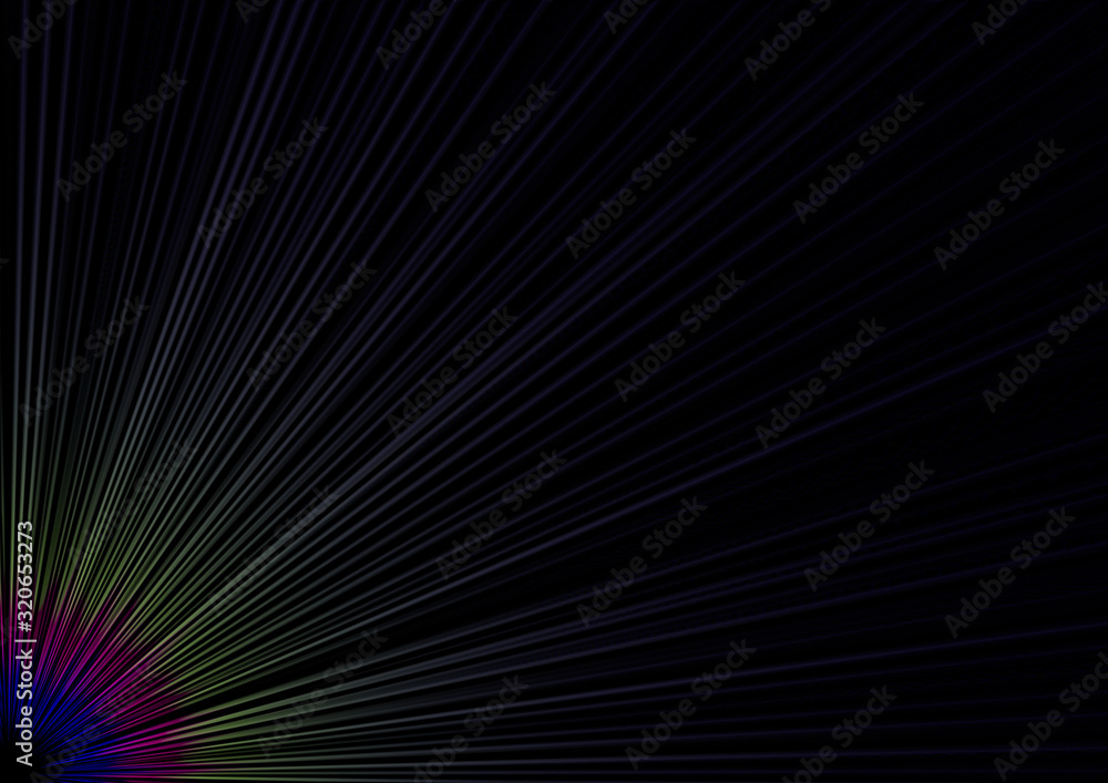 Coloured burst from the bottom left corner on a black background Coloured burst from the bottom left corner on a black background