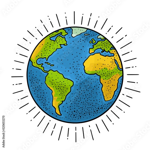 Earth planet. Vector color vintage engraving illustration