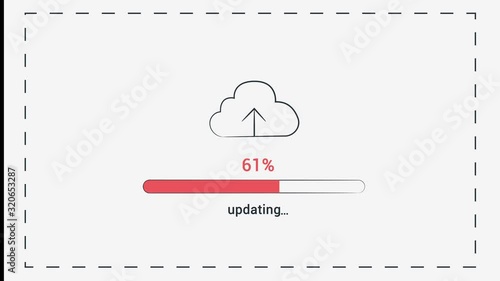 web file upload drag and drop system, Uploading a file or resource to the cloud with Uploading Process Animation, Red color  Uploading Process Animation 0 to 100. photo