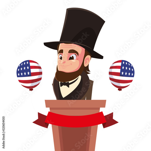 Abraham lincoln on podium of usa happy presidents day vector design