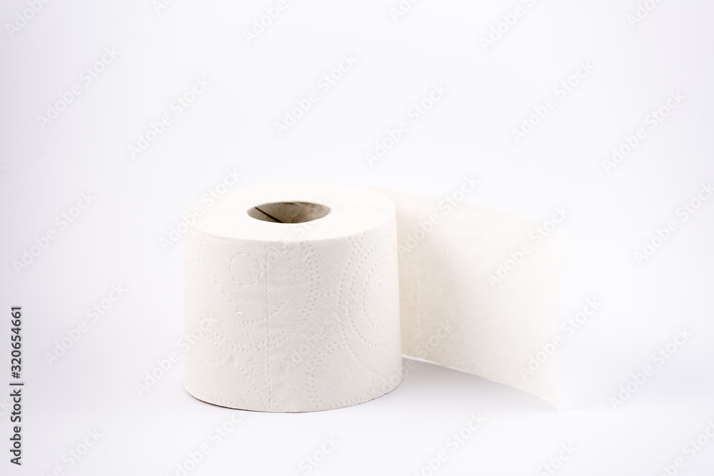 A large white toilet paper roll for use in bathrooms or kitchens, used for cleaning dirt in the bathroom on white background A large white toilet paper roll for use in bathrooms or kitchens, used for cleaning dirt in the bathroom on white background