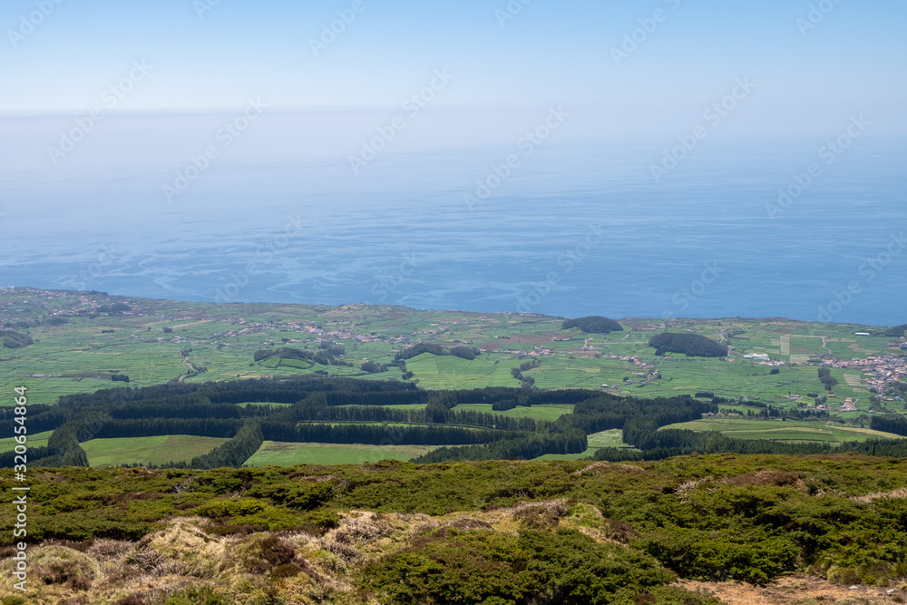 Panoramic view to Terceira island coastline from Santa Barbara viewpoint at Azores, Portugal