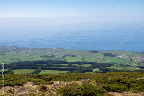 Panoramic view to Terceira island coastline from Santa Barbara viewpoint at Azores, Portugal