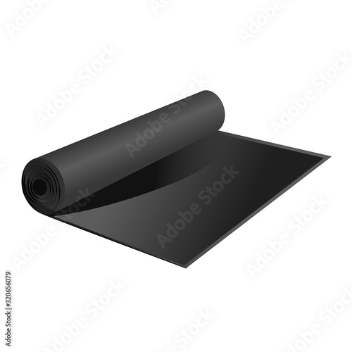 black simple carpet in roll, mat for dirt. Camping rug or fitness carpet . Yoga floor mat. isolated vector illustration