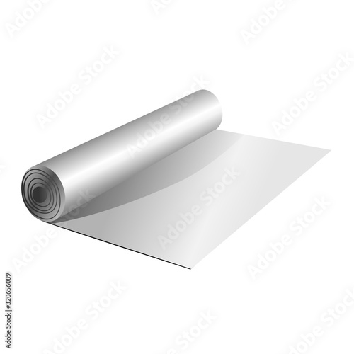 white metallic carpet in roll, mat for dirt. Camping roll or fitness carpet icon. Yoga floor mat symbol. isolated vector illustration