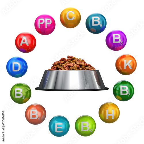 Vitamins in dry dog treats, 3D rendering