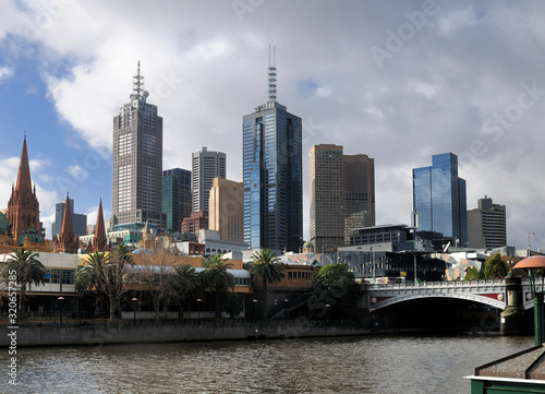 View From Yarra River To Downtown Melbourne Victoria Australia