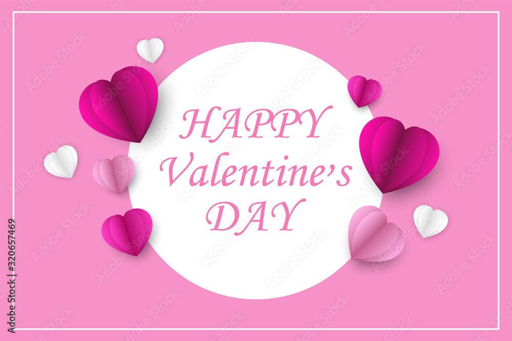 Valentine's Day Greeting Card with Hearts paper cut style. Vector