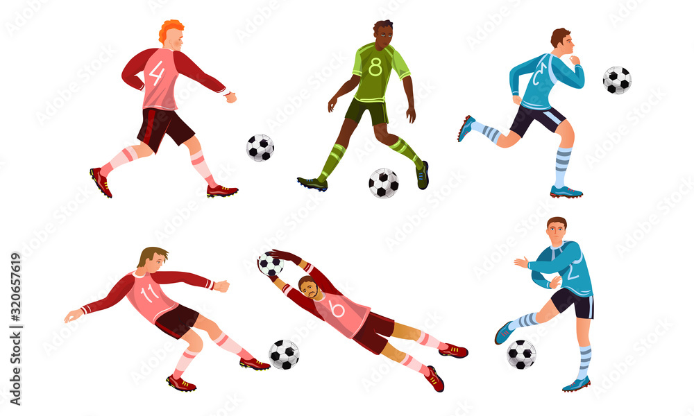 Fototapeta premium Young boys football players playing football vector illustration