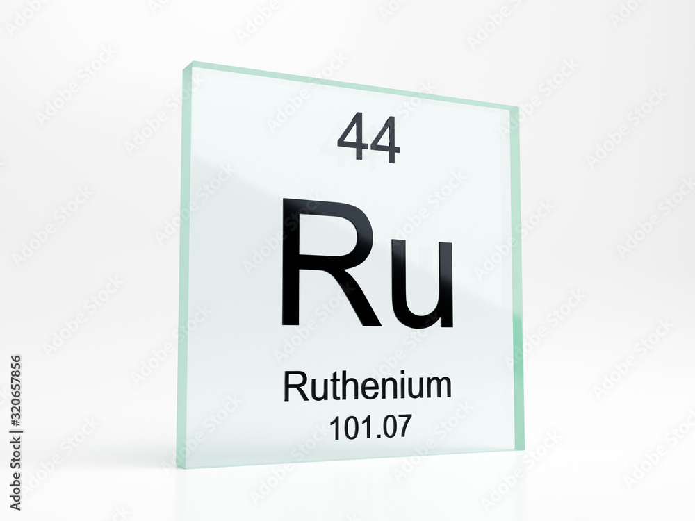 Ruthenium element symbol from periodic table on glass icon - realistic 3D render Ruthenium element symbol from periodic table on glass icon - realistic 3D render
