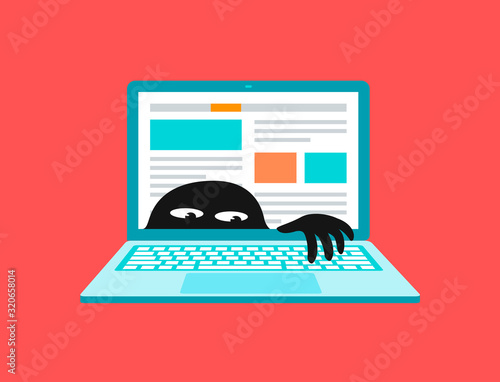 Virus on laptop, malware or network vulnerability vector