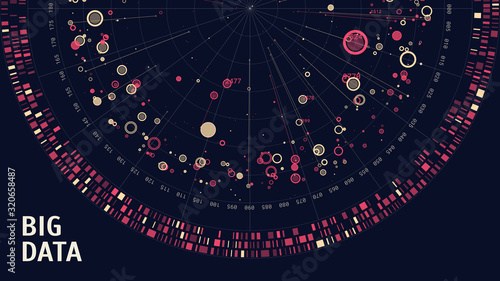 Big data concept visualization. Abstract futuristic data diagram. Complex information radial representation. Visual big data analysis. Science background.
