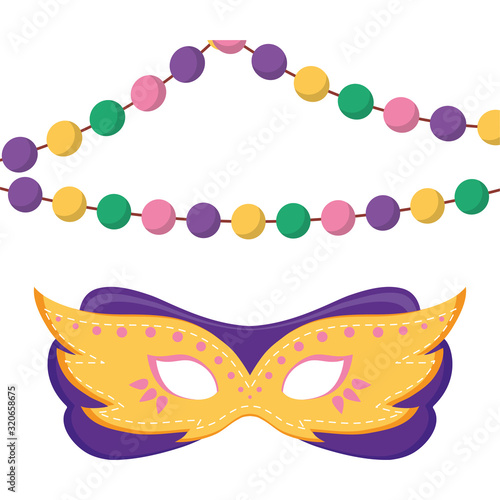 Isolated mardi gras mask and necklaces vector design © djvstock