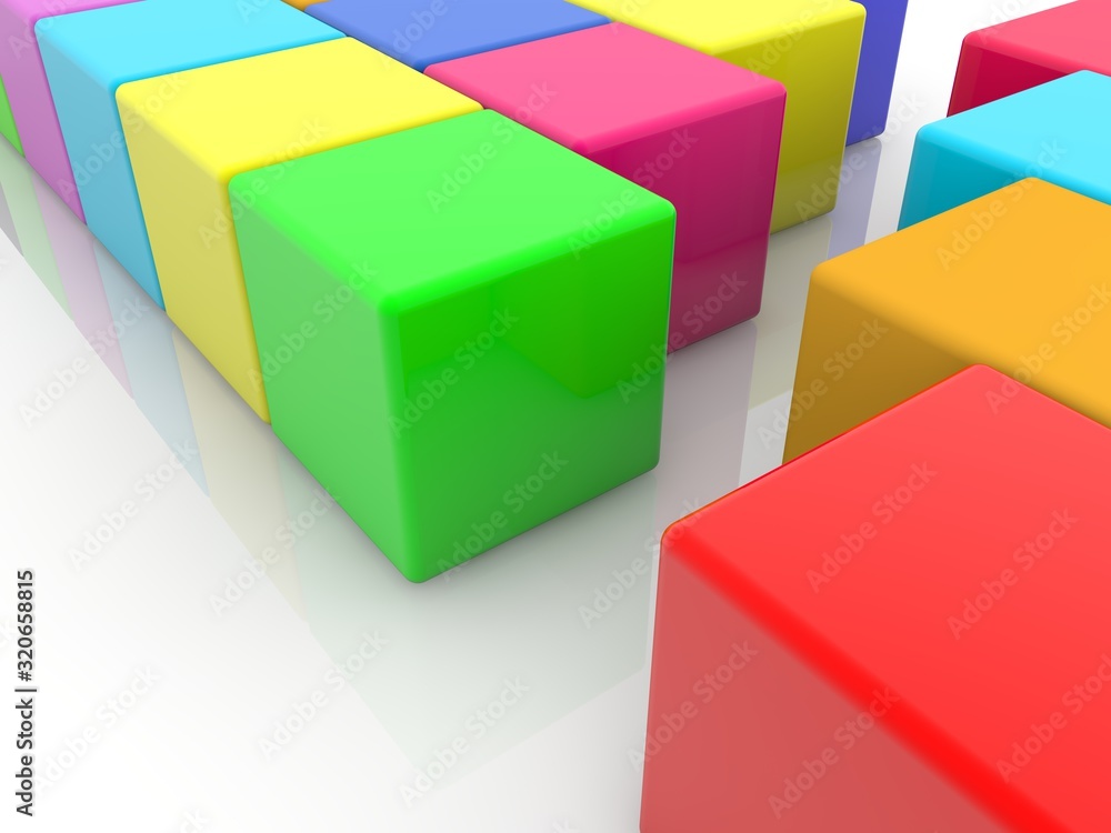 Colored toy blocks are divided into two parts Colored toy blocks are divided into two parts