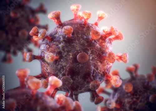 3D render of few pink Coronavirus flu