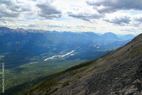 Beautiful view into the valley / Wild and untouched landscape / Jasper Nationalpark / Alberta / Canada photo