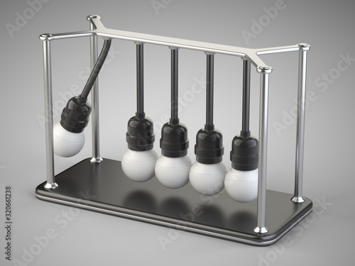 Newton's cradle made of light bulbs, teamwork  leadership concept icon.