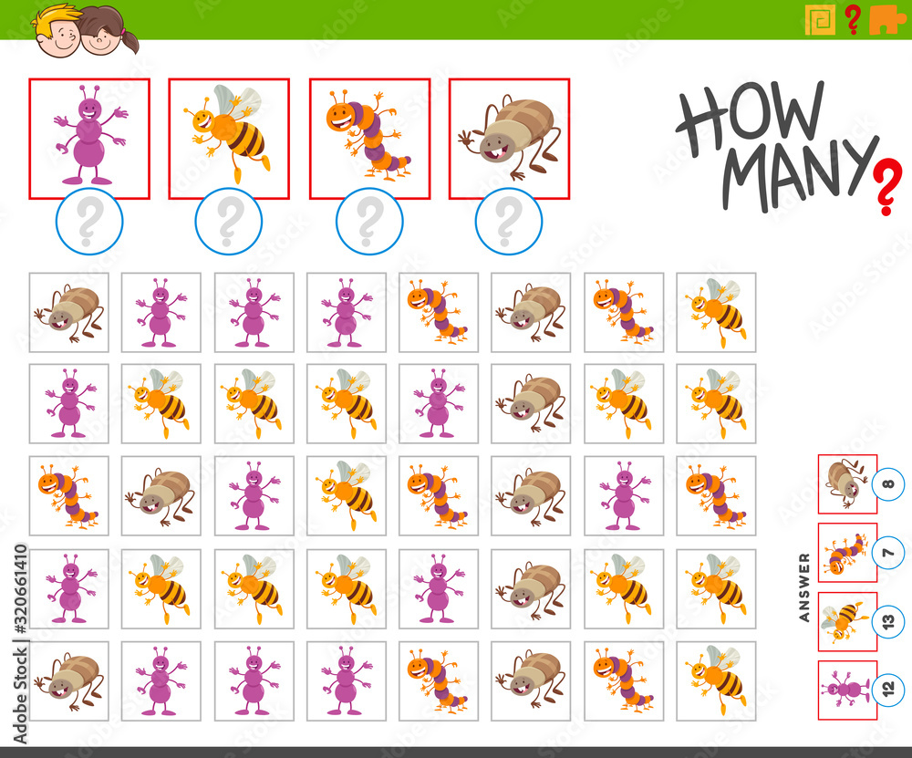 Fototapeta premium how many insect characters counting game