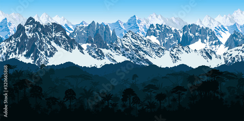 vector seamless Andes mountains with  rainforest Jungle forest background	