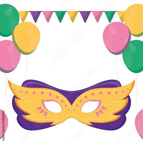 Isolated mardi gras mask and balloons vector design