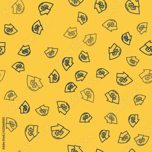 Blue line Oil price increase icon isolated seamless pattern on yellow background. Oil industry crisis concept. Vector Illustration