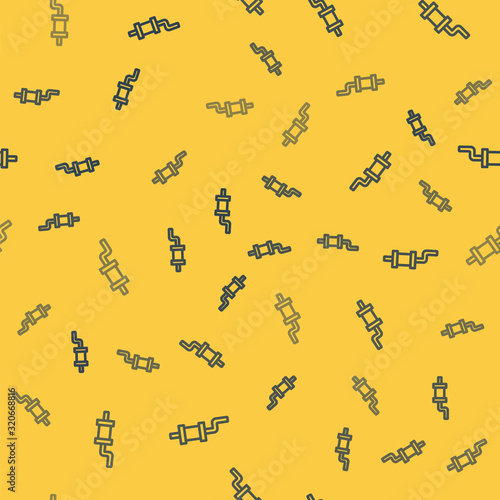 Blue line Car muffler icon isolated seamless pattern on yellow background. Vector Illustration