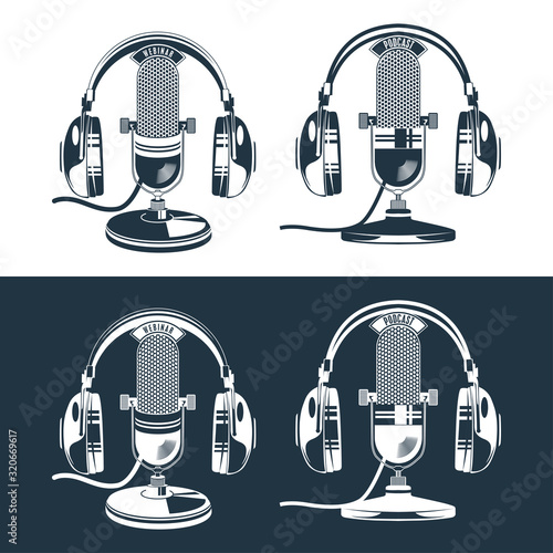 Vector illustration of isolated retro and vintage microphone