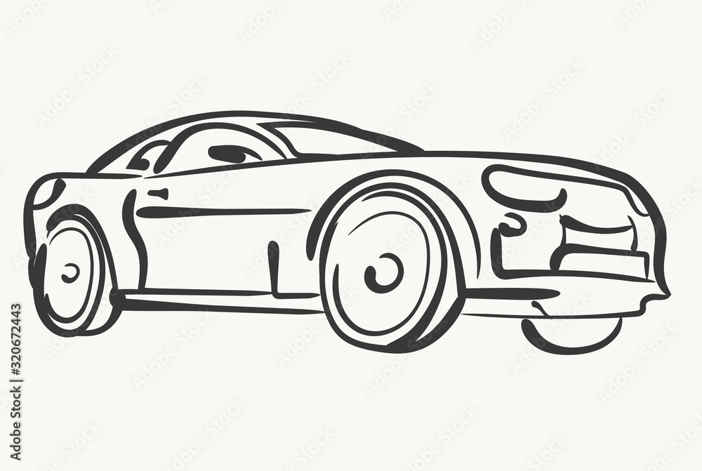 Car Simple illustration, modern automobile silhouette, side view outline, line design. Vector