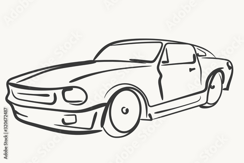 Car Simple illustration  modern automobile silhouette  side view outline  line design. Vector