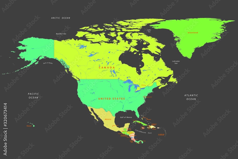 political map of north america on a dark background political map of north america on a dark background