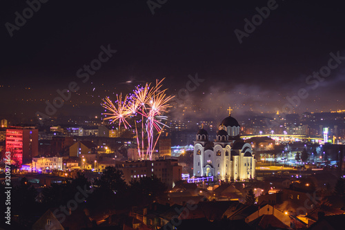 Celebration of orthodox Christmas eve with fireworks in Valjevo, Serbia