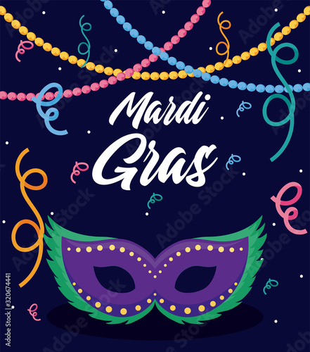 Mardi gras mask with necklaces vector design