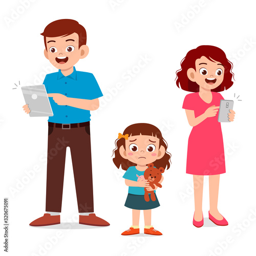sad little kid girl ignored by parent
