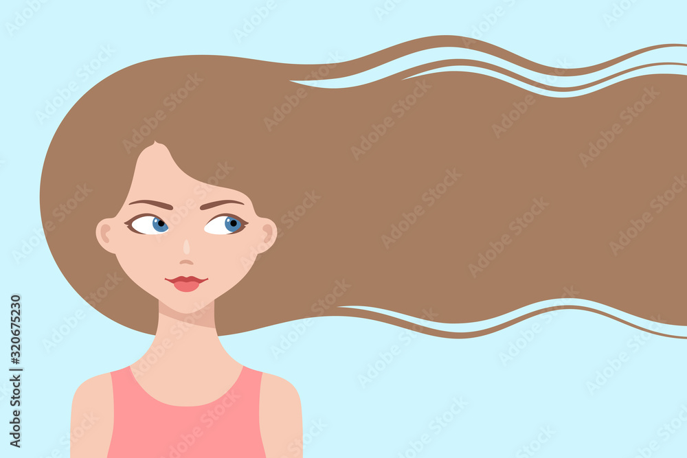 Happy cartoon girl with long flowing hair Stock Vector | Adobe Stock