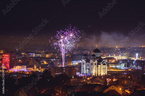 Celebration of orthodox Christmas eve with fireworks in Valjevo, Serbia © Branimir