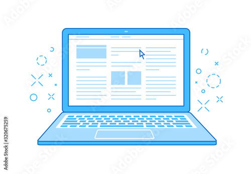 Laptop. Working on computer flat vector illustration