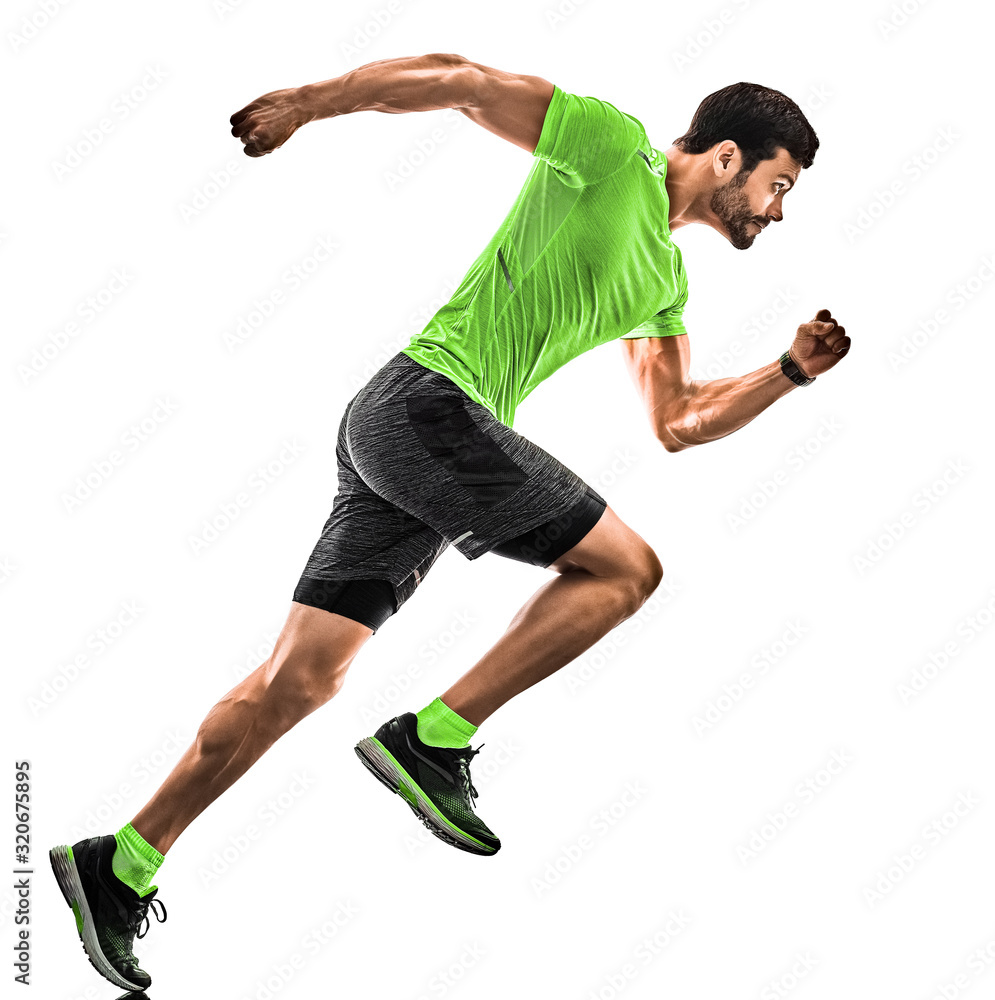 Fototapeta man runner running jogger jogging isolated silhouette white background