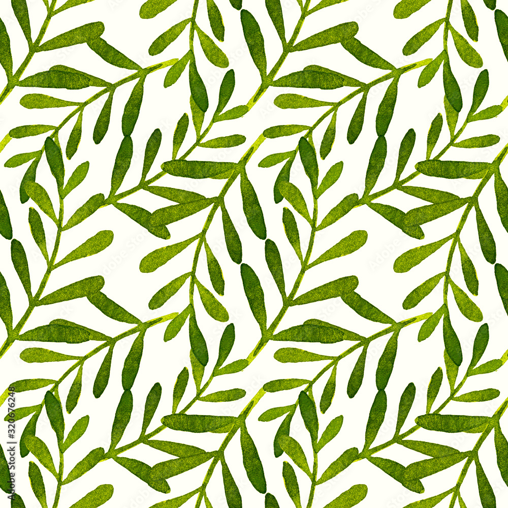 Seamless watercolor illustration. Pattern of leaves on a white background. Seamless watercolor illustration. Pattern of leaves on a white background.