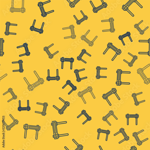 Blue line Router and wi-fi signal symbol icon isolated seamless pattern on yellow background. Wireless ethernet modem router. Computer technology internet. Vector Illustration