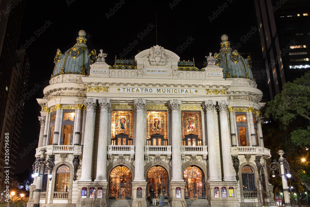 Municipal Theatre is an opera house in the Centro district of Rio de Janeiro , Brazil. View on the night